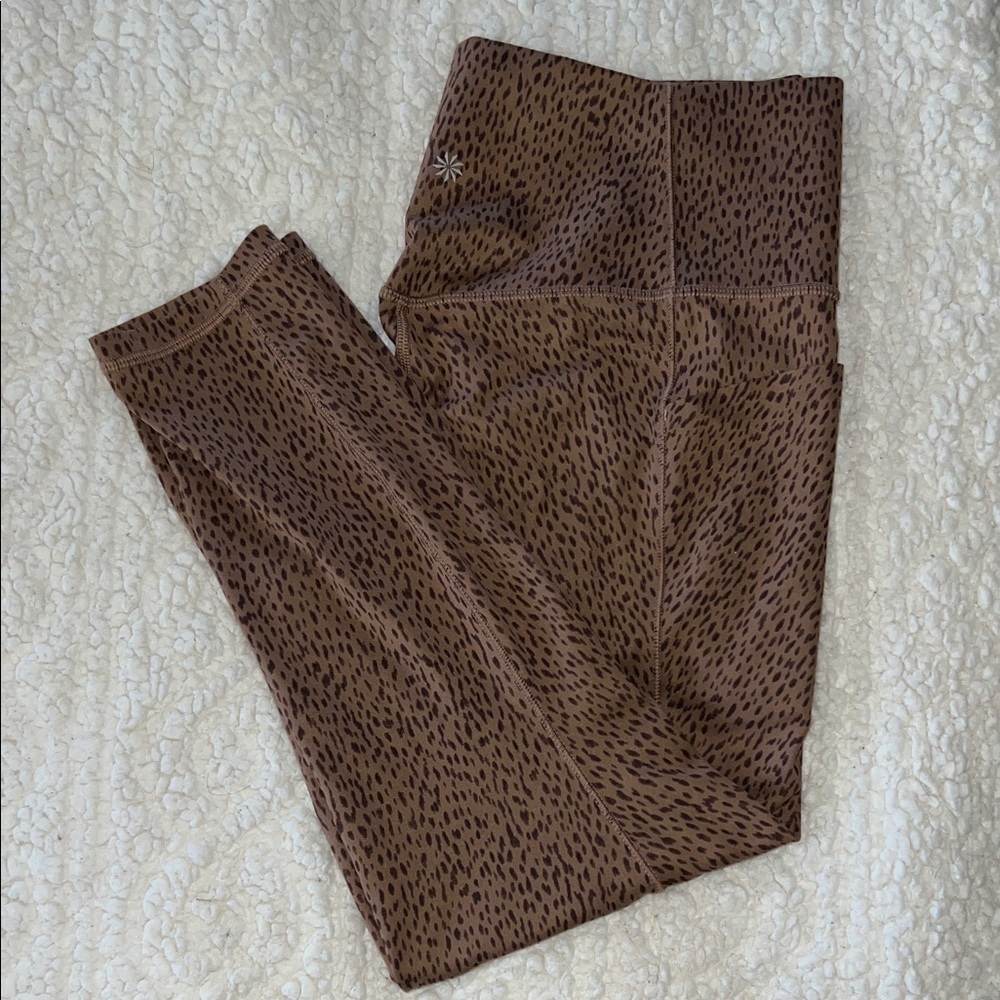 Athleta Salutation Stash II 7/8 length, Size L, Brown Leopard Print Leggings
